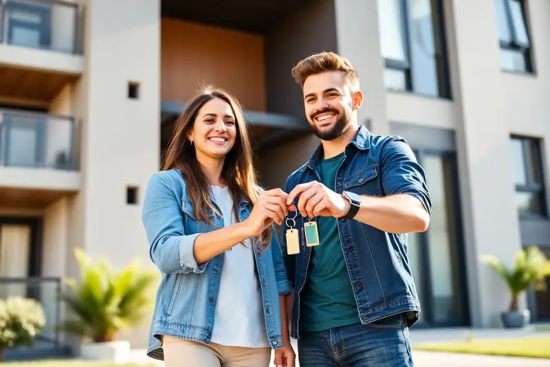 Casal comemorando a compra do primeiro imóvel