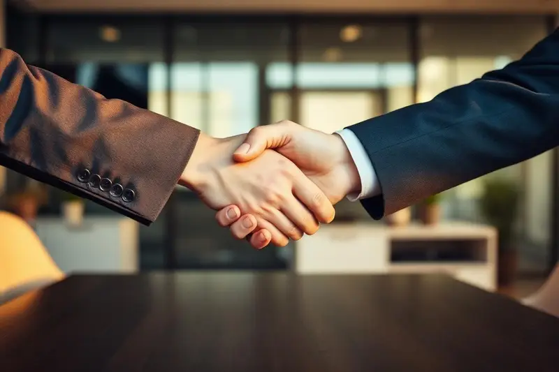 Aperto de mãos entre consultor e cliente em um escritório